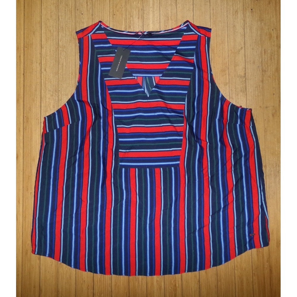 NWT WOMENS TOMMY HILFIGER TANK TOP BLOUSE /‎ SHIRT~NAVY W/ STRIPES~XXL